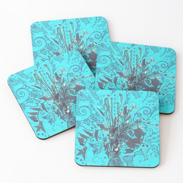 Item preview, Mayweed, Bindweed and Plantain, Roadside Wildflowers, Turquoise Blue designed and sold by Julia Khoroshikh.