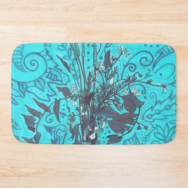 Item preview, Mayweed, Bindweed and Plantain, Roadside Wildflowers, Turquoise Blue designed and sold by Julia Khoroshikh.
