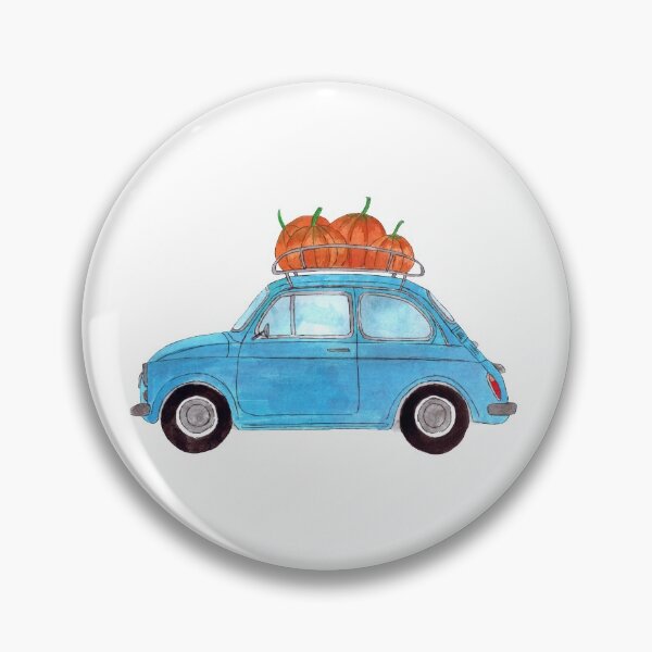 Item preview, Blue Retro Fiat 500 with pumpkins designed and sold by portosabbia.