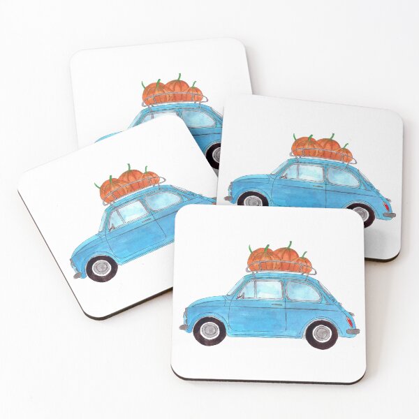 Item preview, Blue Retro Fiat 500 with pumpkins designed and sold by portosabbia.