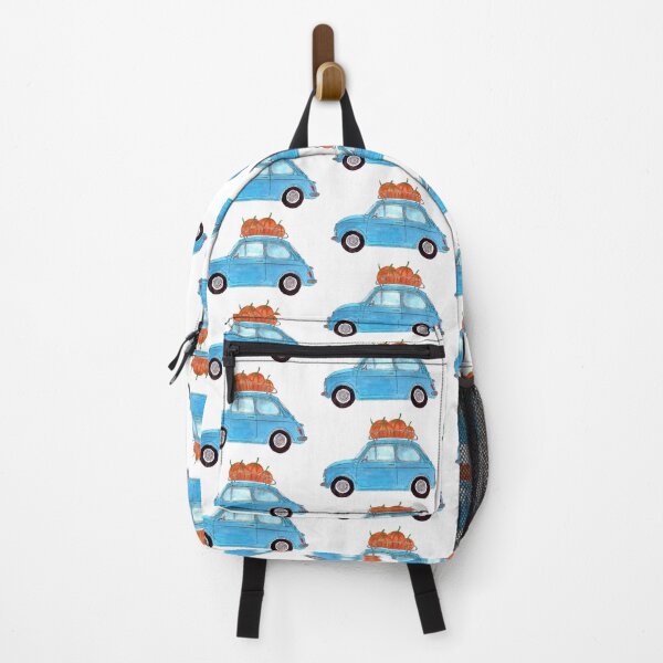 Item preview, Blue Retro Fiat 500 with pumpkins designed and sold by portosabbia.