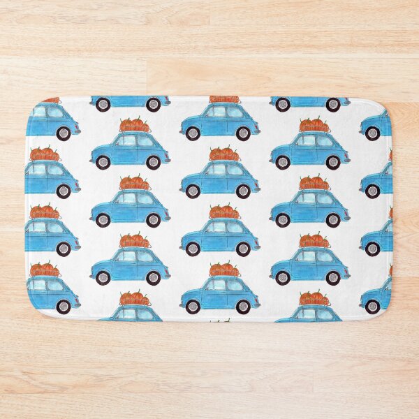 Item preview, Blue Retro Fiat 500 with pumpkins designed and sold by portosabbia.