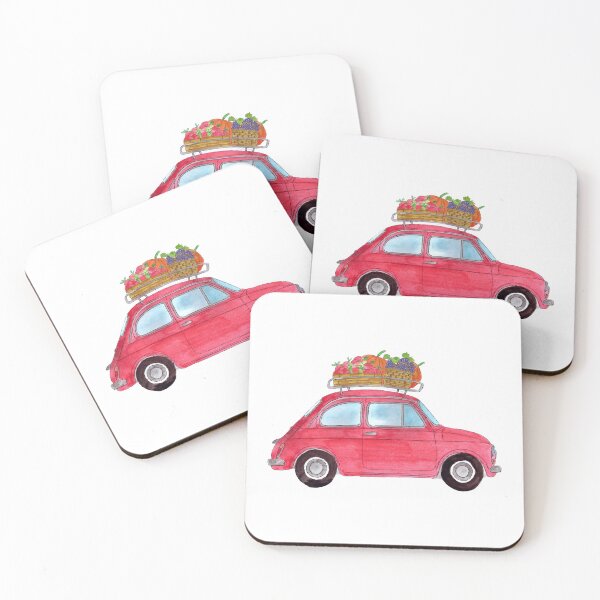 Item preview, Red Retro Fiat 500 with pumpkins designed and sold by portosabbia.