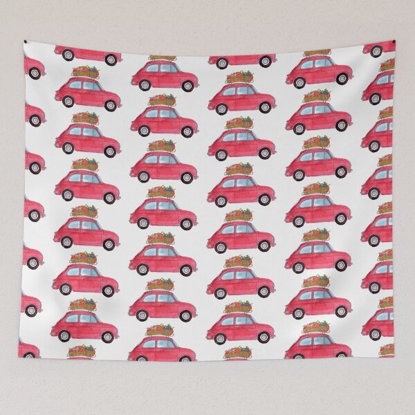 Item preview, Red Retro Fiat 500 with pumpkins designed and sold by portosabbia.