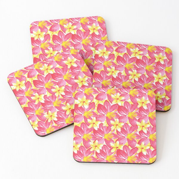 Item preview, Pink hibiscus and white frangipani flowers - watercolours, pattern designed and sold by JellyBeenzz.