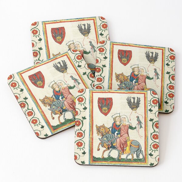 Item preview, LOVERS ON HORSEBACK WITH FALCON , MEDIEVAL MINIATURE WITH WILD ROSES designed and sold by BulganLumini.