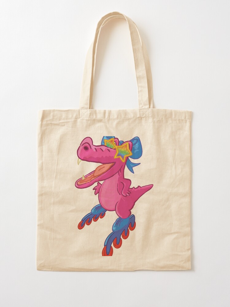 Thumbnail 2 of 5, Tote Bag, Miss Two Teeth Croc rollerblading designed and sold by key-creations.