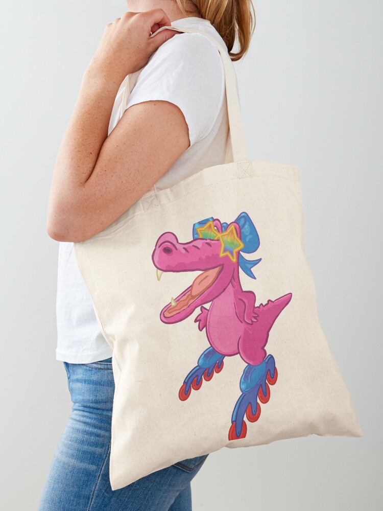 Thumbnail 1 of 5, Tote Bag, Miss Two Teeth Croc rollerblading designed and sold by key-creations.