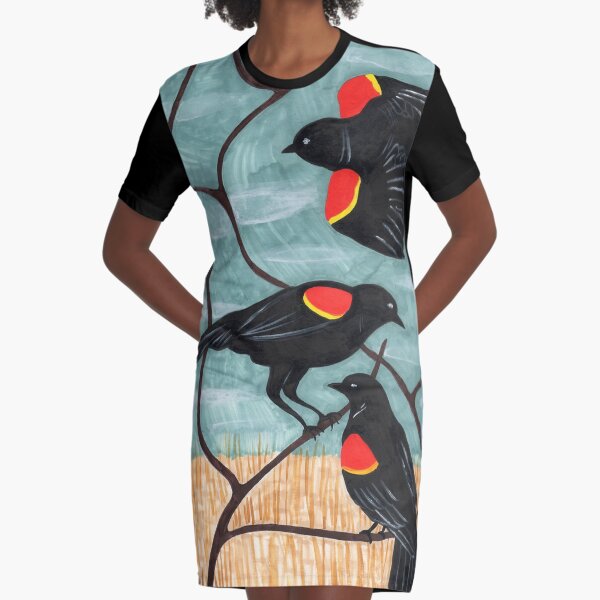 Red Winged Blackbirds by Amanda Laurel Atkins Graphic T-Shirt Dress