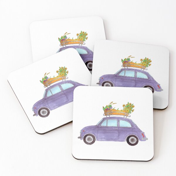 Item preview, Purple Retro Fiat 500 with pumpkins designed and sold by portosabbia.