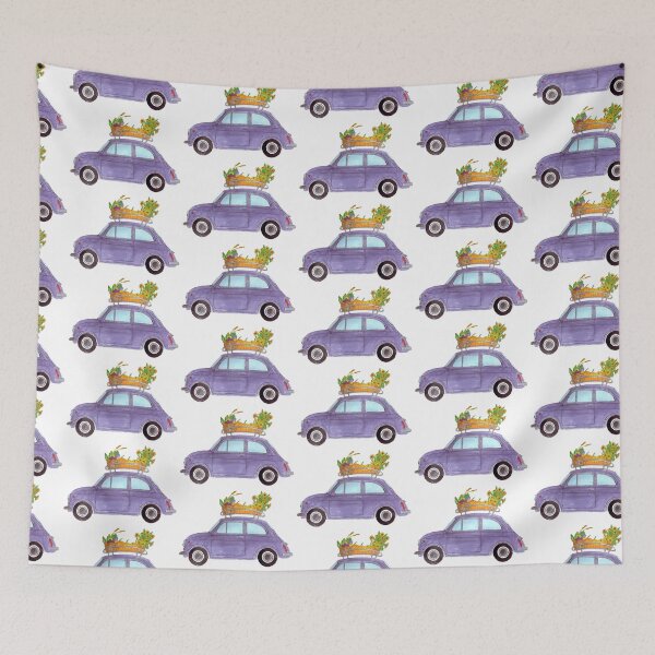 Item preview, Purple Retro Fiat 500 with pumpkins designed and sold by portosabbia.