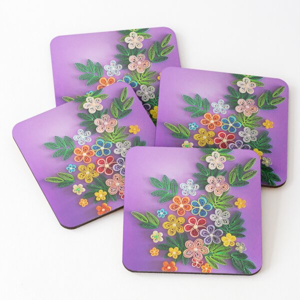 Item preview, Vivid multicolour quilled flowers on lavender purple background (THIS IS A PRINT) designed and sold by folkyouall.
