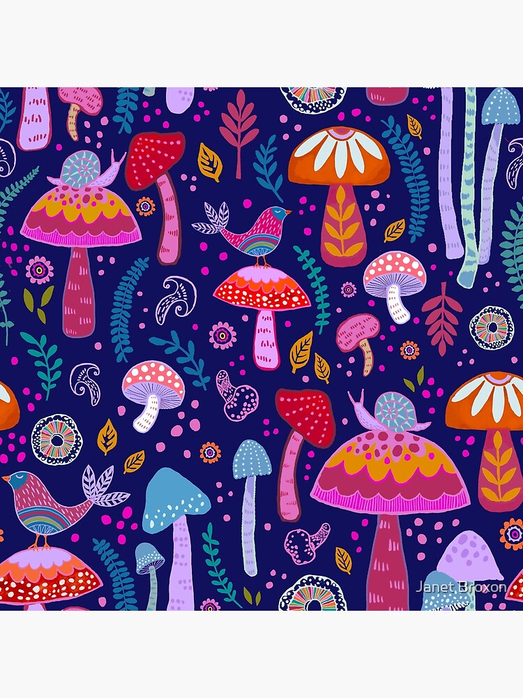 Magical Mushrooms on navy by jbroxon