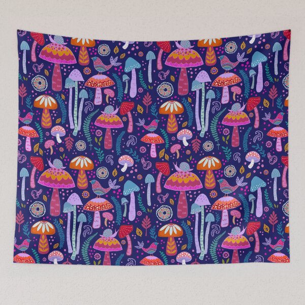 Item preview, Magical Mushrooms on navy designed and sold by Janet Broxon.