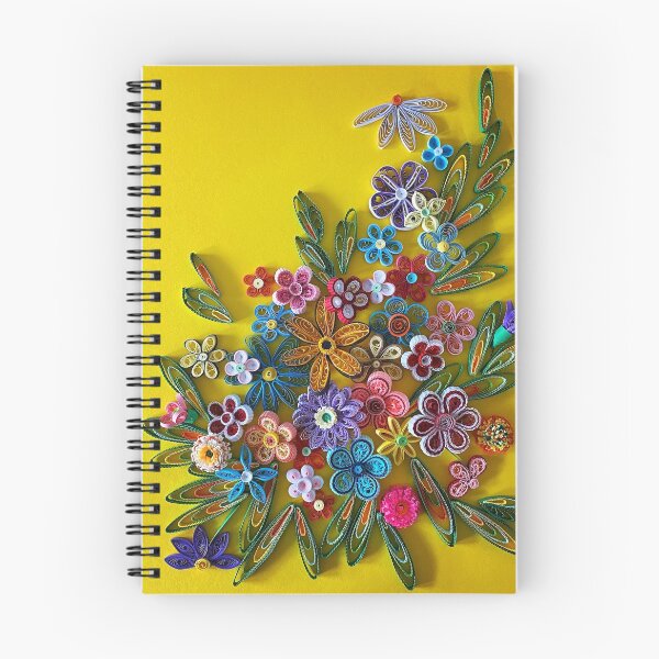 Item preview, Vivid multicolour quilled flowers on sunny yellow background (THIS IS A PRINT) designed and sold by folkyouall.