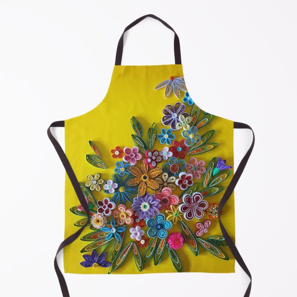 Item preview, Vivid multicolour quilled flowers on sunny yellow background (THIS IS A PRINT) designed and sold by folkyouall.