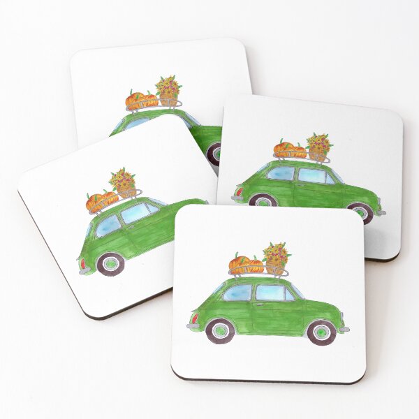Item preview, Green Retro Fiat 500 with pumpkins designed and sold by portosabbia.