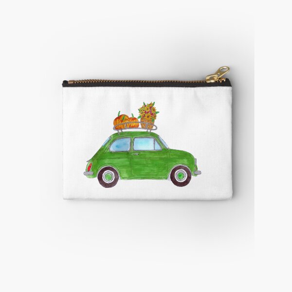 Item preview, Green Retro Fiat 500 with pumpkins designed and sold by portosabbia.