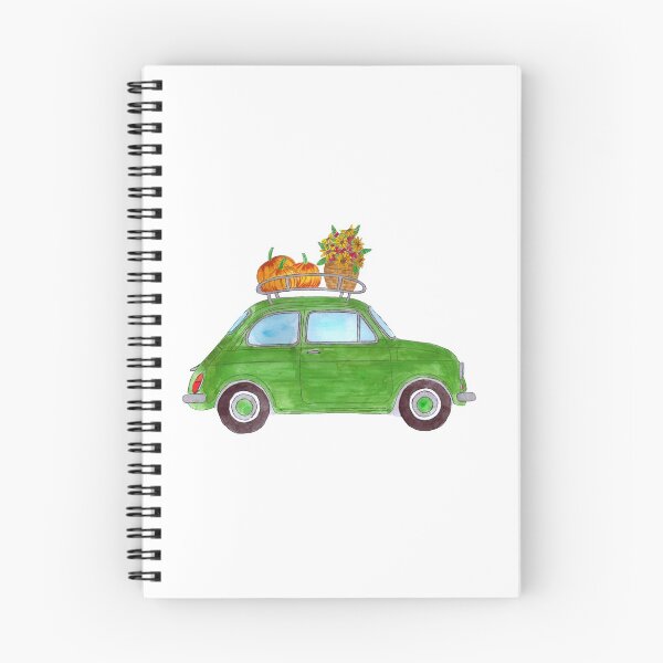 Item preview, Green Retro Fiat 500 with pumpkins designed and sold by portosabbia.