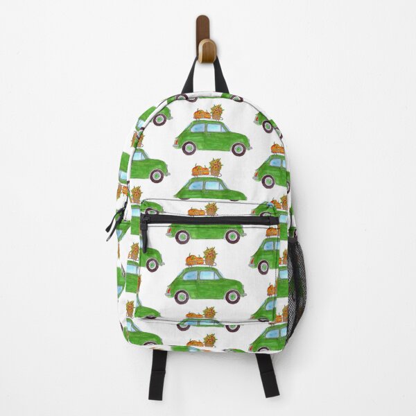 Item preview, Green Retro Fiat 500 with pumpkins designed and sold by portosabbia.
