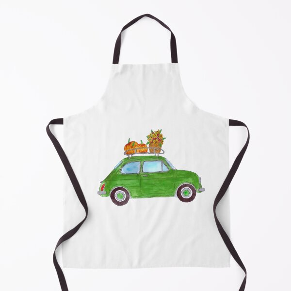 Item preview, Green Retro Fiat 500 with pumpkins designed and sold by portosabbia.