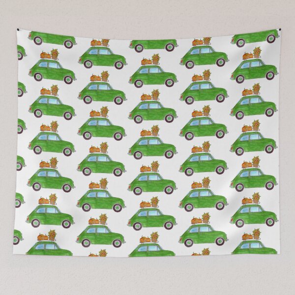 Item preview, Green Retro Fiat 500 with pumpkins designed and sold by portosabbia.