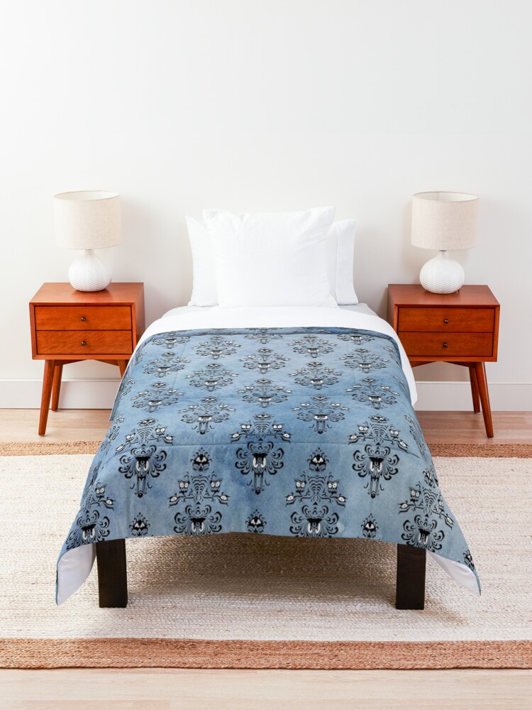 Alternate view of Haunted Mansion Wallpaper Blue Watercolor Comforter