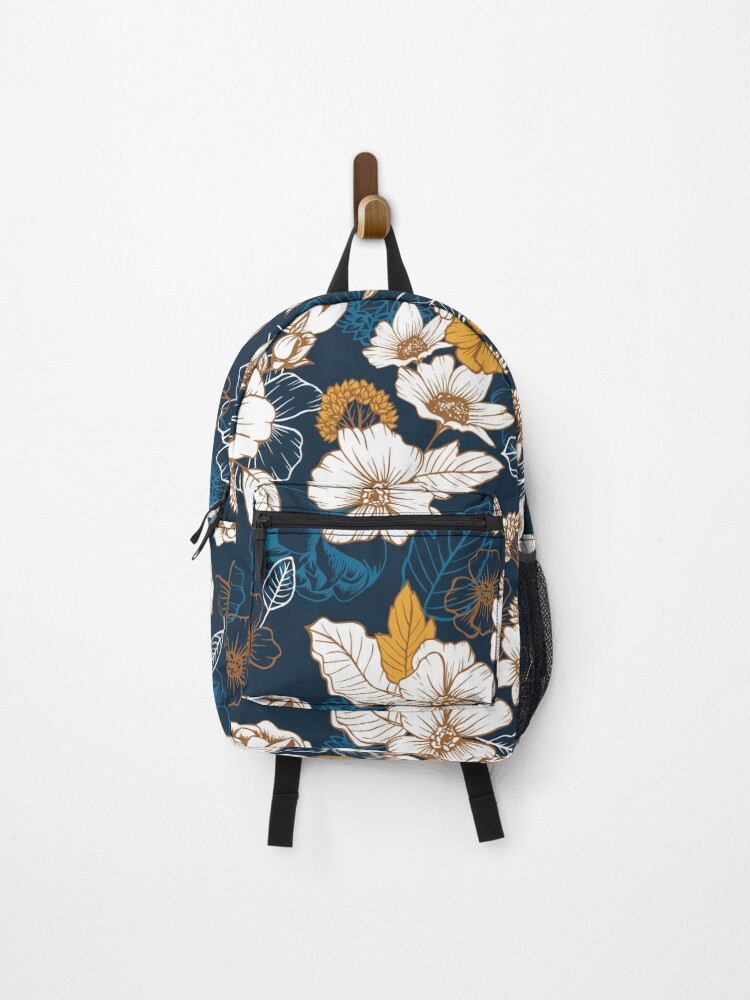 navy and gold backpack