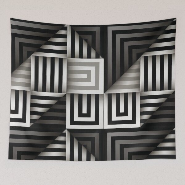 Item preview, folded black and white shapes geometric painting Omar rayo op art lines stripes designed and sold by mariaa999.