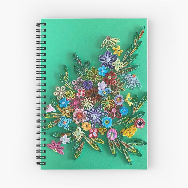 Item preview, Vivid multicolour quilled flowers on teal green background (THIS IS A PRINT) designed and sold by folkyouall.