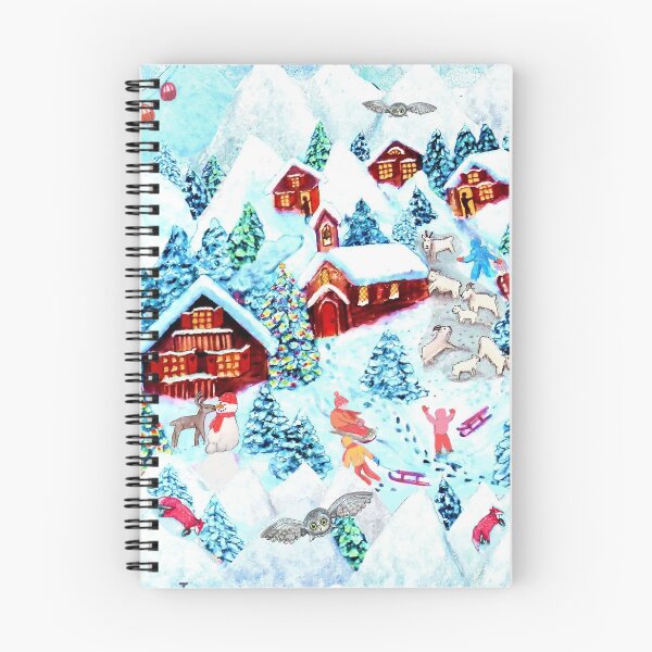Item preview, Christmas Alpine Village with kids, reindeer, owls, mountains, mountain goats, kids and christmas trees designed and sold by MagentaRose.