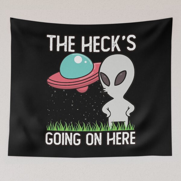 Item preview, The Heck's Going On Here Funny Alien With Flying Saucer designed and sold by Rawsky.