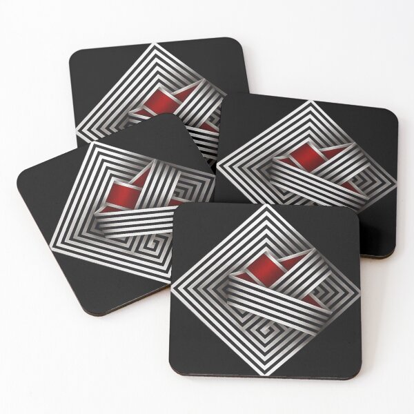 Item preview, folded black and white red shapes geometric painting Omar rayo op art lines stripes diamond square designed and sold by mariaa999.