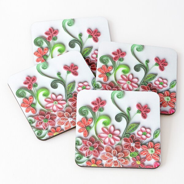 Item preview, Vivid red quilled flowers on white background - quilled floral artwork (close-up) (THIS IS A PRINT) designed and sold by folkyouall.