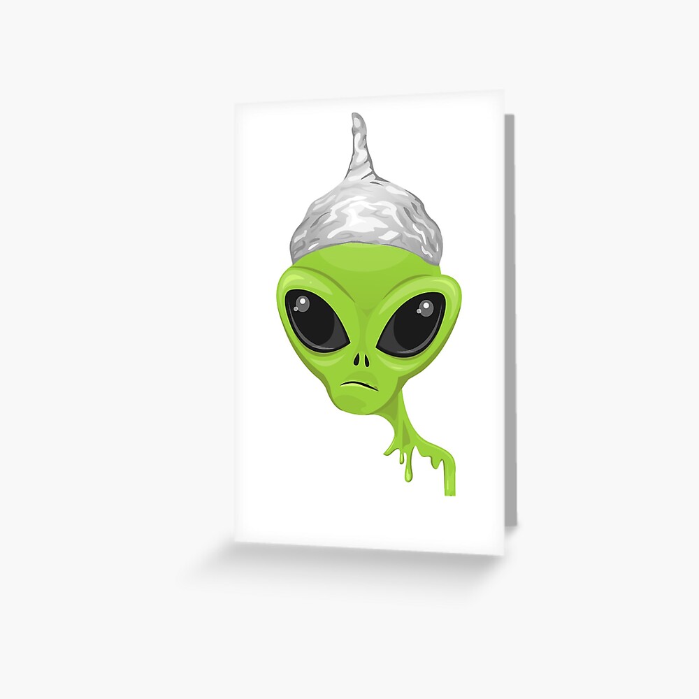 "Alien Wearing Tin Foil Hat" Greeting Card for Sale by cristieguevara