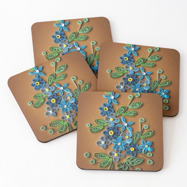 Item preview, Vivid blue quilled flowers on gradient brown background (THIS IS A PRINT) designed and sold by folkyouall.