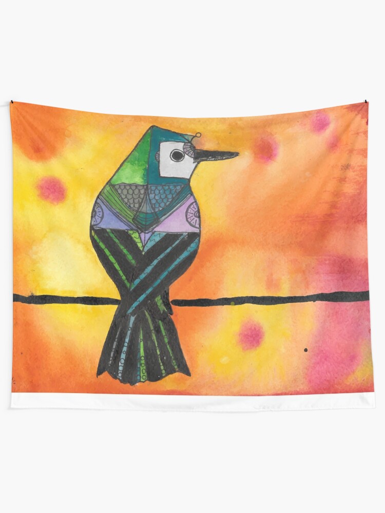 Alternate view of Martina - Bird Friend, the Sky is On Fire!  Tapestry