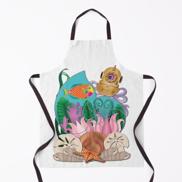 Item preview, Fantasy Nautilus with Scuba Helmet Wearing Octopus, with Tropical Fish, Plants, and Seashells designed and sold by LeeTowleArt.