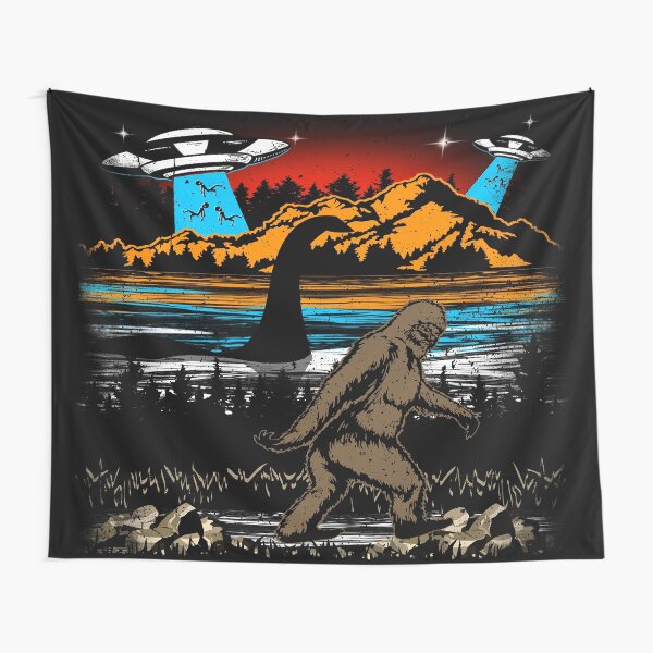 Bigfoot T Shirt, Loch Ness Monster Shirt Sasquatch Alien Ufo Graphic Tee Shirts For Men Women Storm Area 51 Tapestry