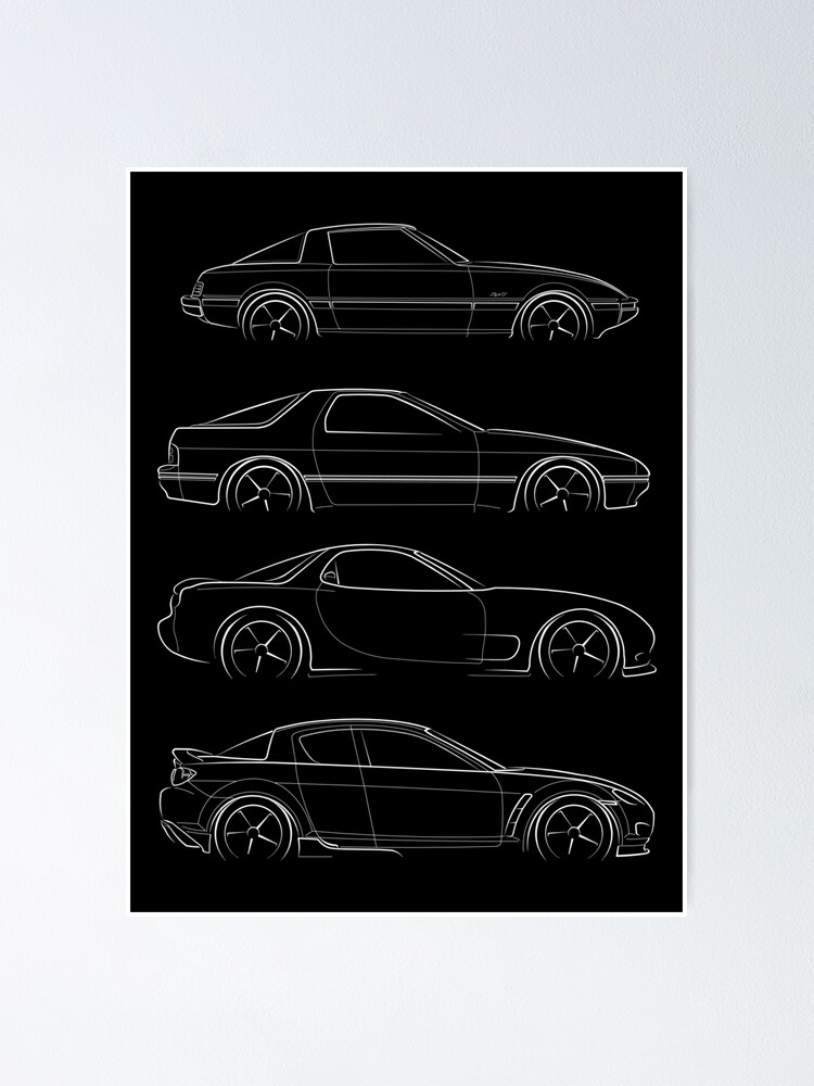 Evolution Of The Mazda Rx 7 Rx 8 Profile Stencil White Poster By Mal Photography Redbubble