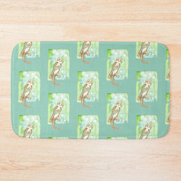 Item preview, otter  with fish floating on blue green designed and sold by ChrisKrantzArt.