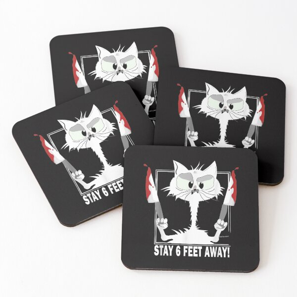 Item preview, Stay 6 Feet Away - Cat With Two Bloody Knifes Halloween 2020  designed and sold by YoungTo.