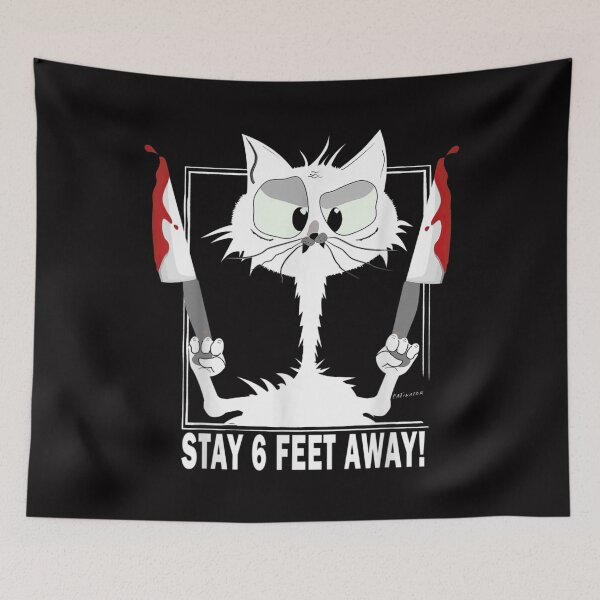 Item preview, Stay 6 Feet Away - Cat With Two Bloody Knifes Halloween 2020  designed and sold by YoungTo.