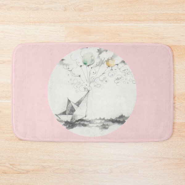 Item preview, pencil paper boat with baloons - round on pink bg - watercolor by Tizi Graphics designed and sold by TiziGraphics.