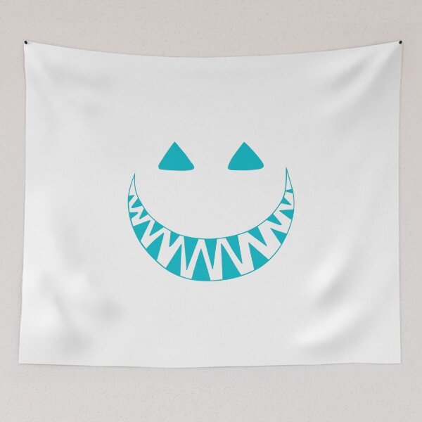 Item preview, Halloween toothy grin face turquoise blue designed and sold by ArtfulBonBon.