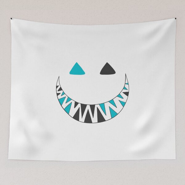 Item preview, Halloween toothy grin face dark gray and turquoise designed and sold by ArtfulBonBon.