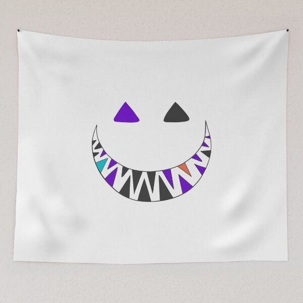 Item preview, Halloween toothy grin face dark gray, purple, orange and turquoise designed and sold by ArtfulBonBon.
