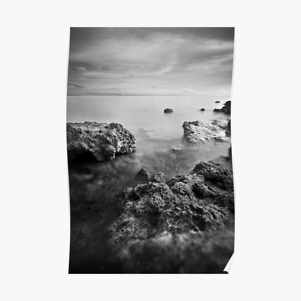 black and white rocky shore Poster
