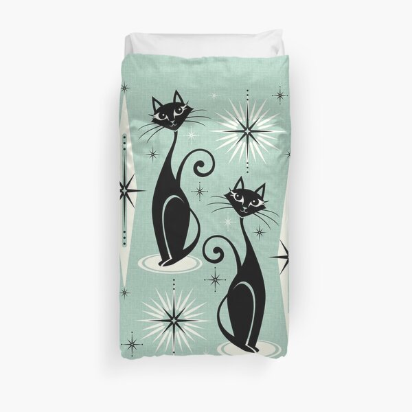 MC Meow Retro Atomic Cats on Vintage Mint Duvet Cover