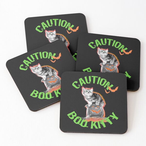 Item preview, Cute Halloween Cat Caution Boo Kitty Pumpkin Bats designed and sold by Toffy2222.